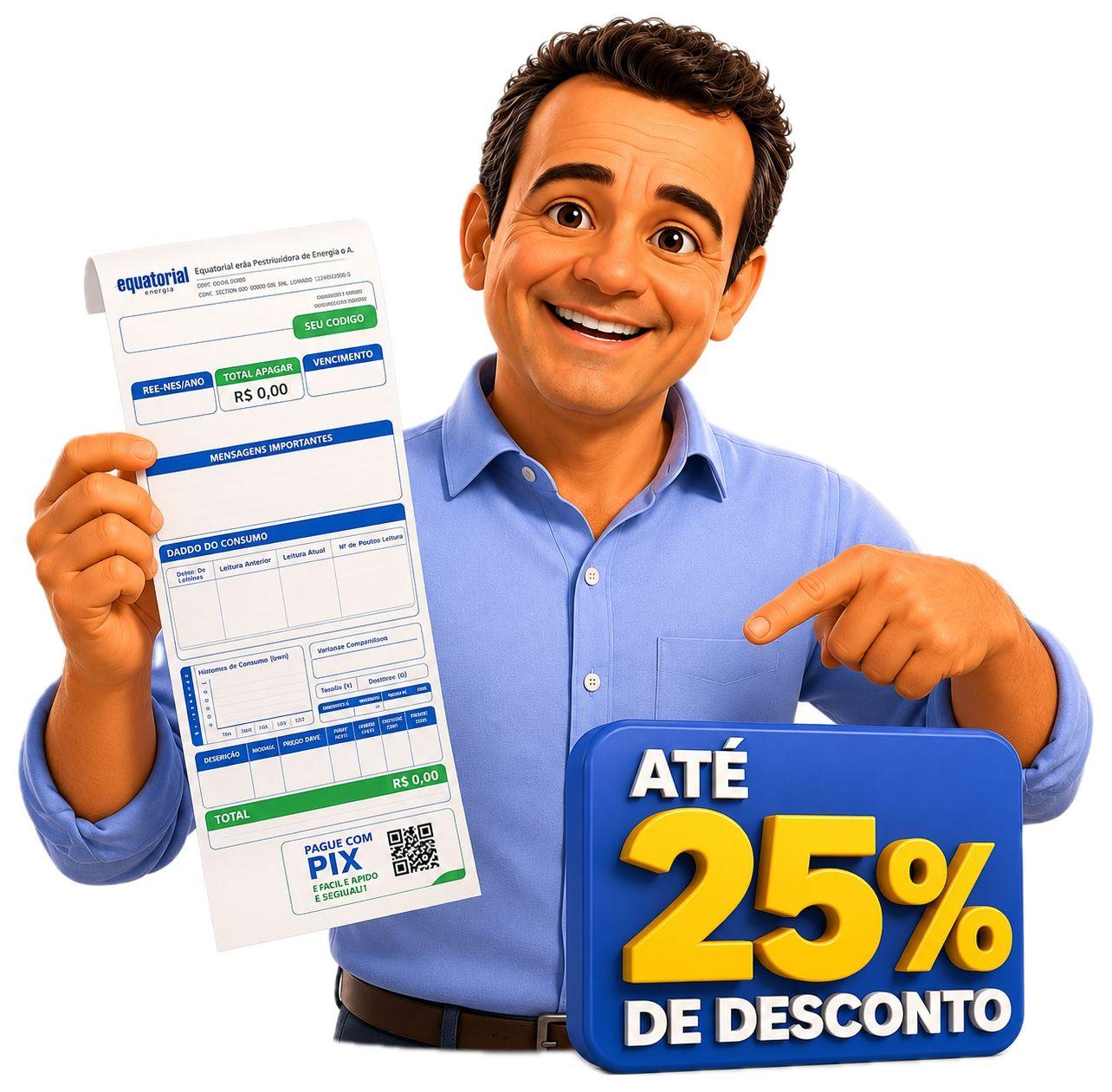 Consultor da RC Associação mostrando fatura da Equatorial com até 25% de desconto